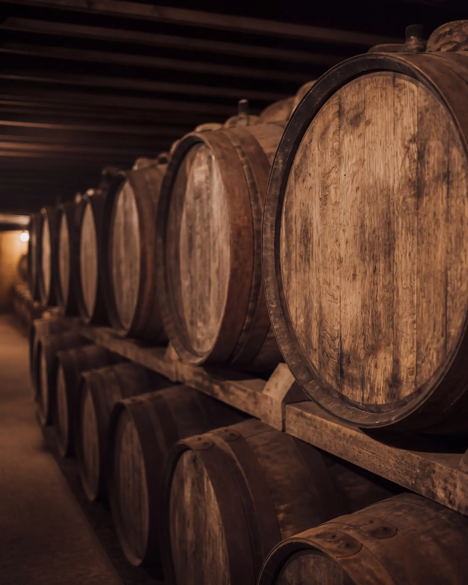 Casks resting in a bonded warehouse