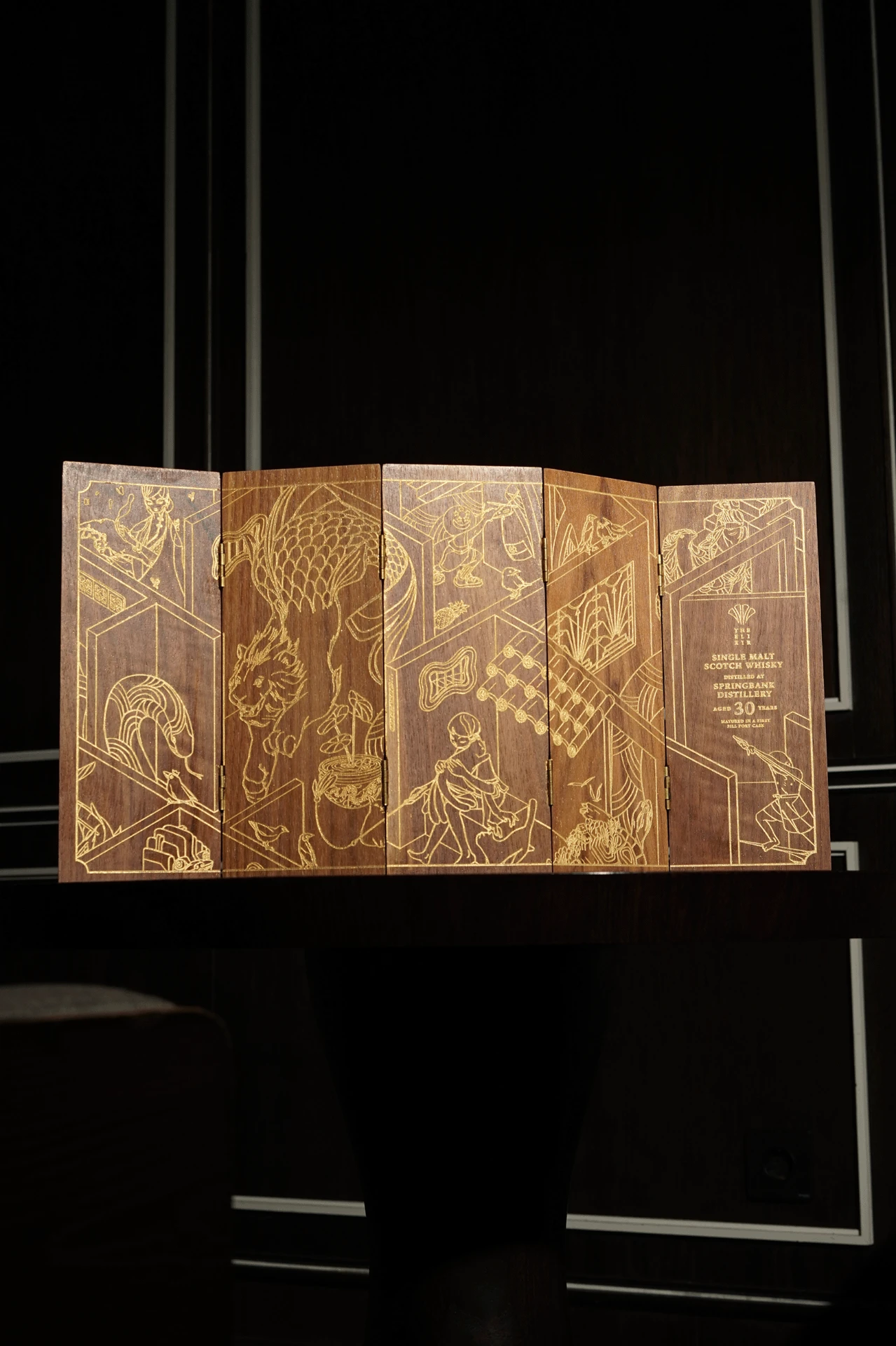 Gold engraved wooden display case from the BitCask Store